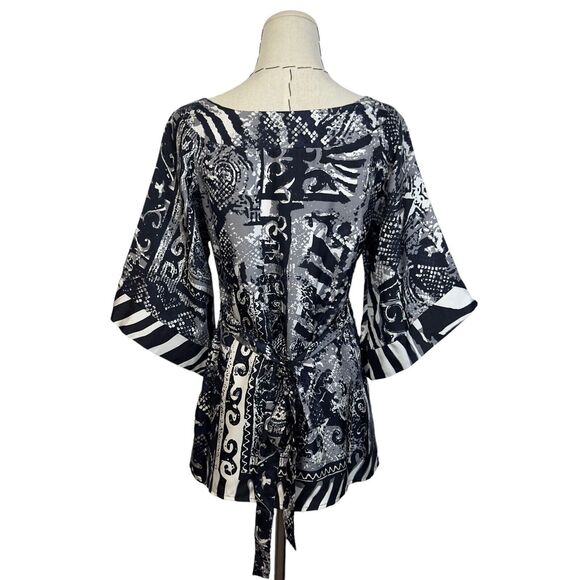 YASB‎ Multicolor Abstract 100% Silk 3/4 Sleeve Tie Back Blouse Top Size Small - Picture 5 of 8